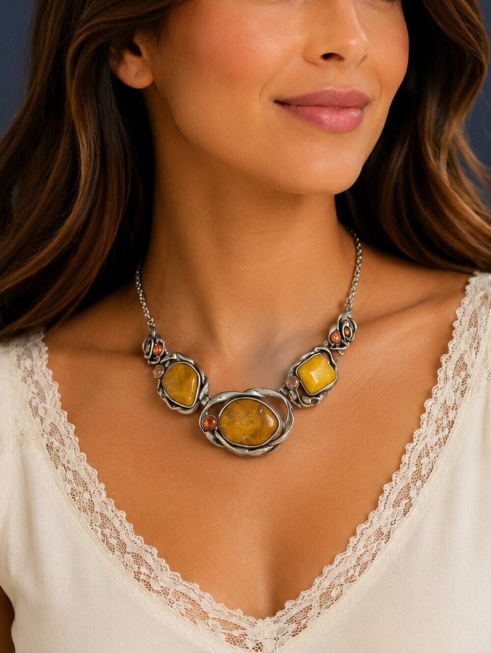 Vtg HOWARD'S Geometric Freeform Avant Garde Acrylic Gem Necklace